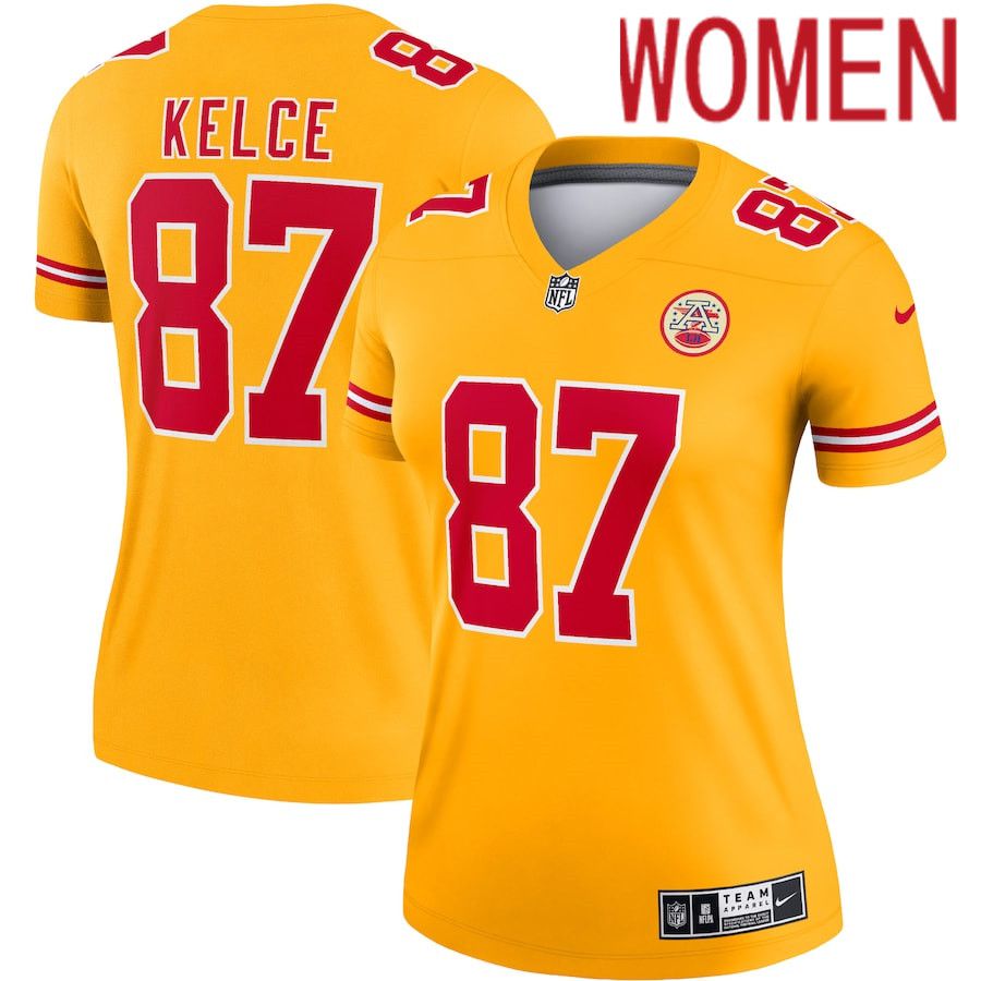Women Kansas City Chiefs #87 Travis Kelce Nike Gold Inverted Legend NFL Jersey->women nfl jersey->Women Jersey